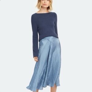 Vince Textured Draped Midi Skirt Blue